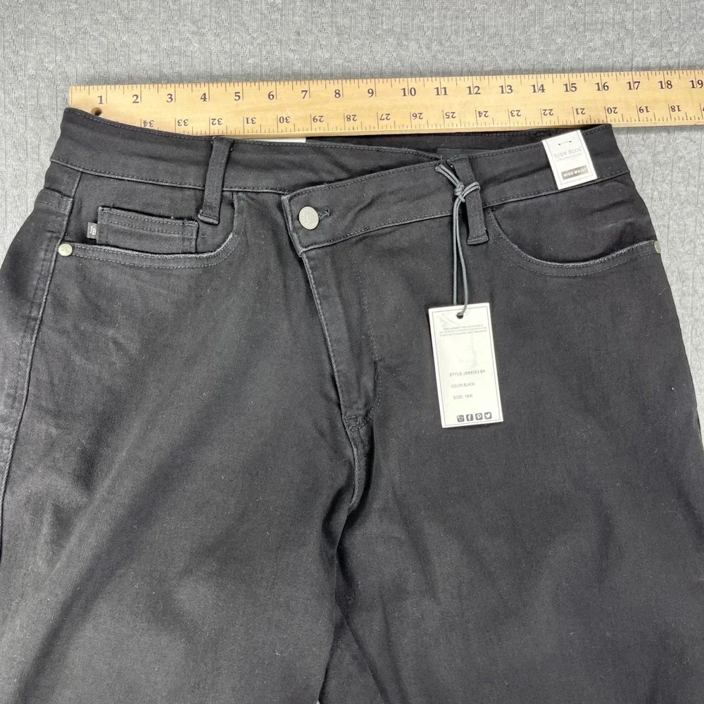 New Judy Blue Jeans Women 16W Black High Waist Crossover Fly Straight Leg‎